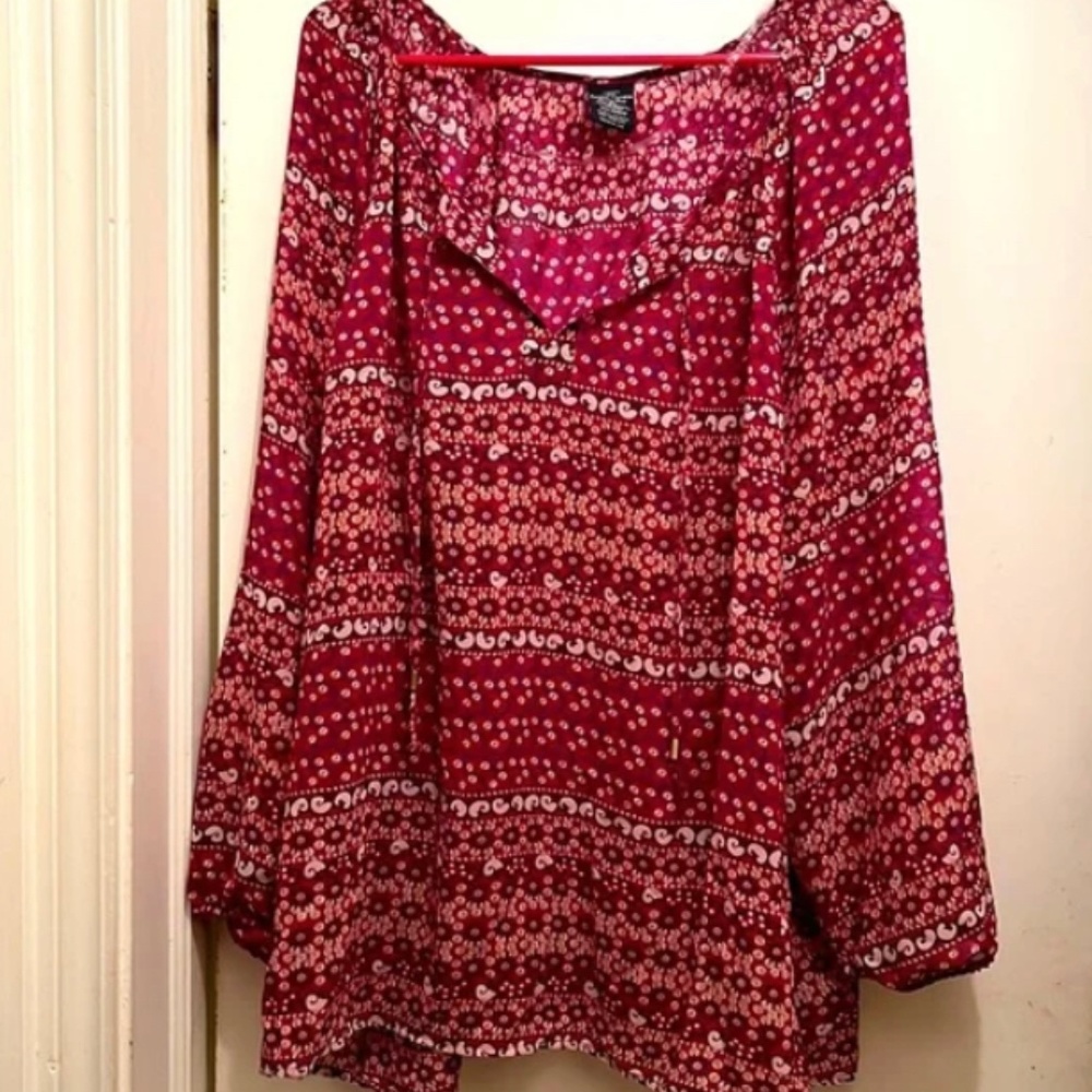 Beautiful red print sheer blouse size 4 X